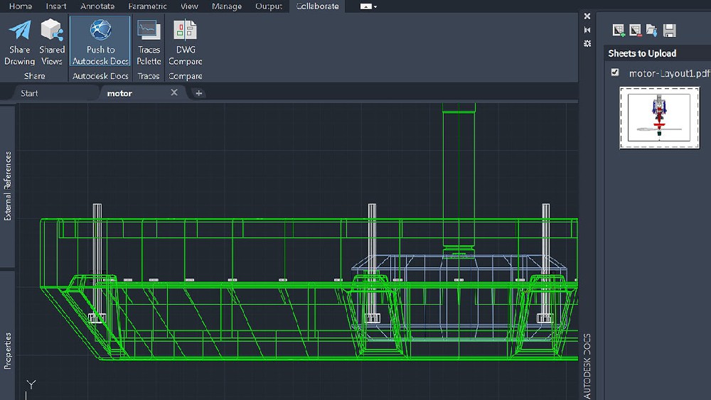 顯示協(xié)作工具的 AutoCAD 屏幕截圖